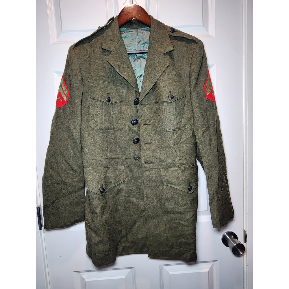 Vintage 60s USMC Marine Corps Service Alpha Sergeant Wool Coat Vietnam Era 36R